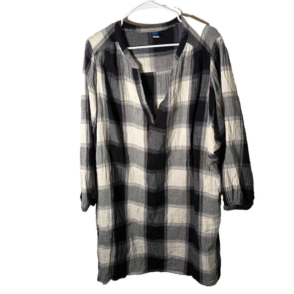 Old Navy Dress Women's XXL V-Neck Shift Plaid Long Sleeve Casual Boho